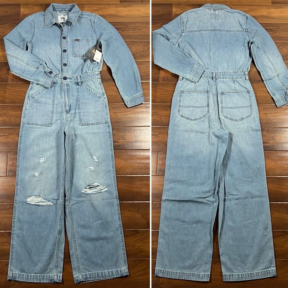 Lee Light Wash Denim Jumpsuit with Distressed Knees